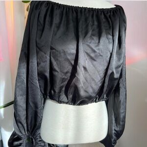 Black Satin Off-Shoulder Women's Blouse LARGE Goth Boho Fairy Whimsigoth vamp